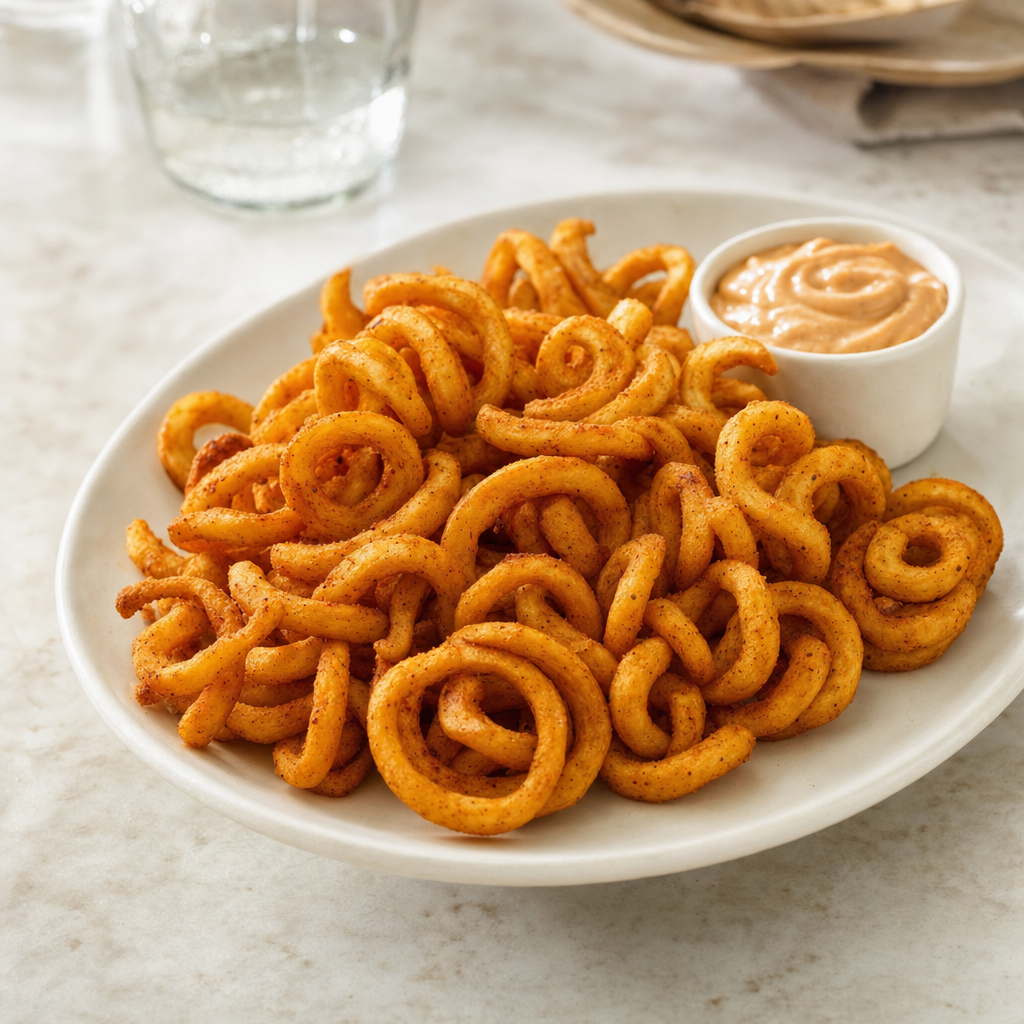 Curly Fries, Seasoned, Frozen in use