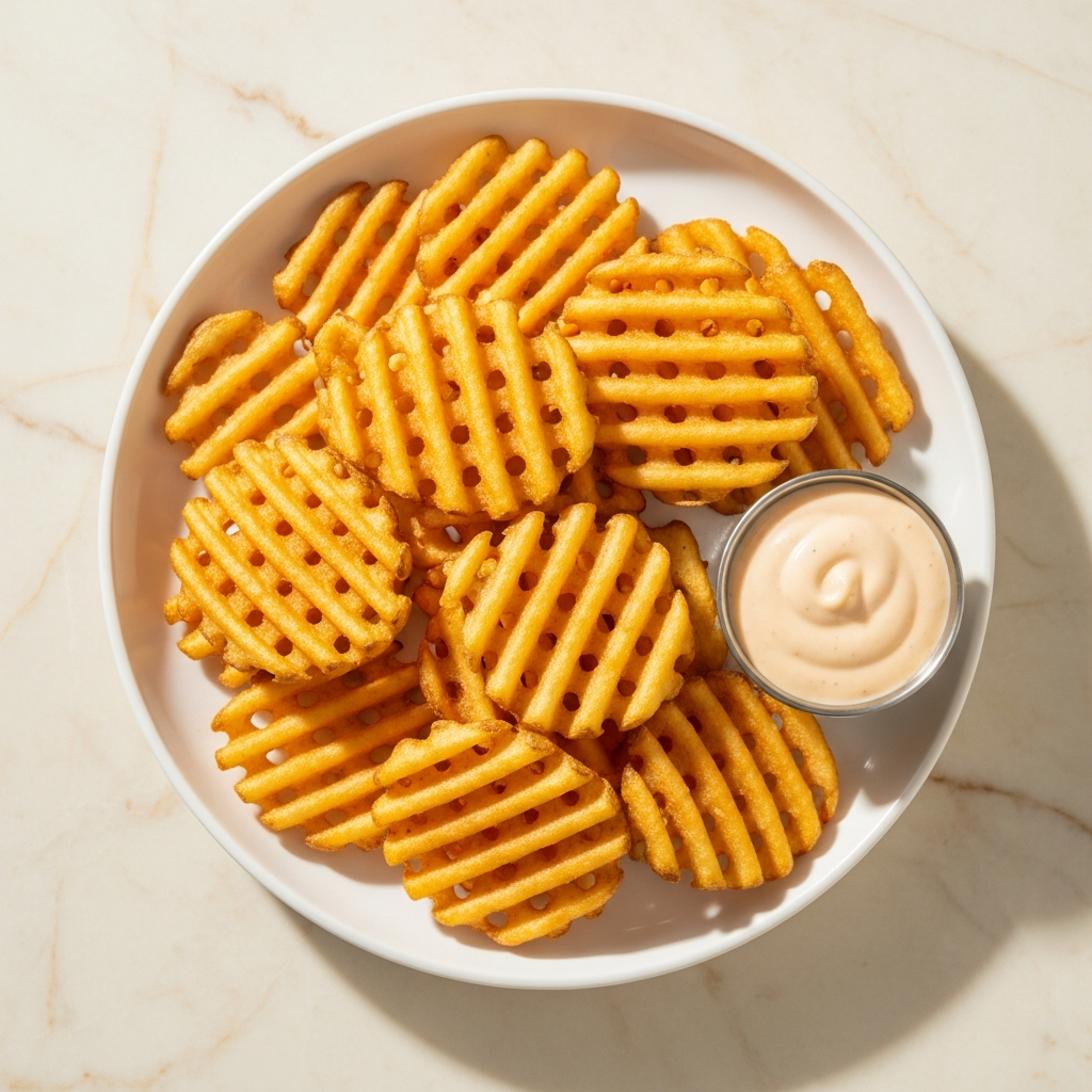 Waffle Fries, Seasoned, Frozen in use